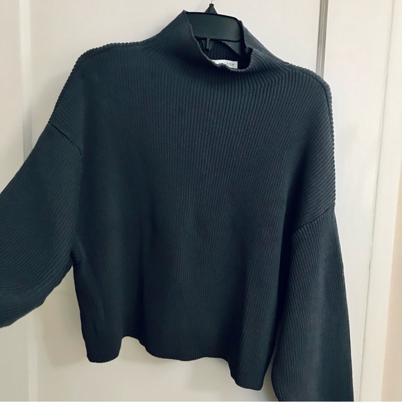 Zara Blue Gray Cropped Funnel Neck Drop Shoulder Sweater - Picture 12 of 12
